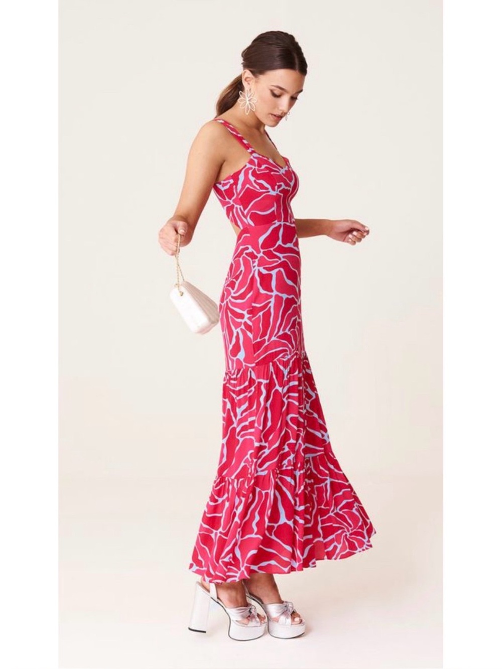 Lady Pipa Open Back Long Dress in Pink and Blue Size Medium